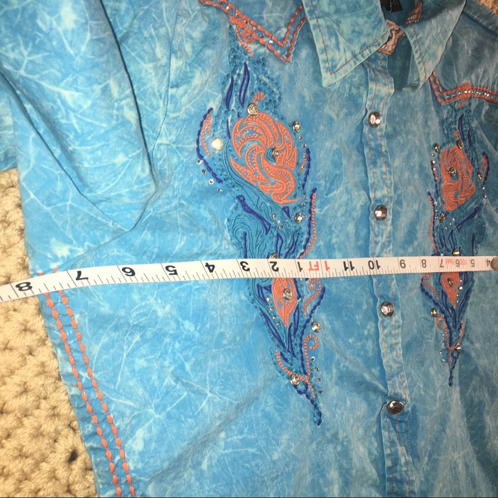 ROAR Embellished Blue & Orange Western Shirt Large - Picture 14 of 16